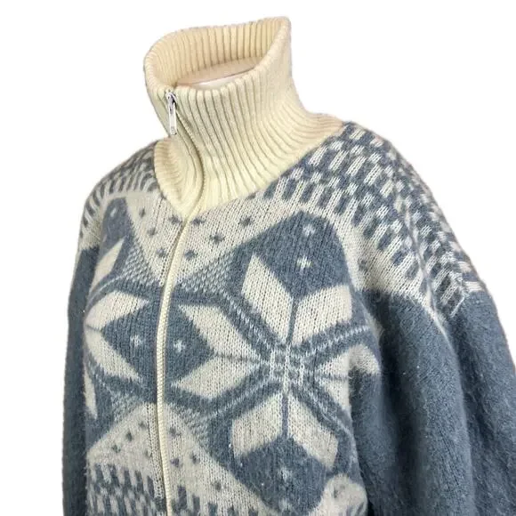 Vintage Snowflake Icewool Nordic Knit Zip Up Sweater Jacket / Medium - Picture 5 of 6